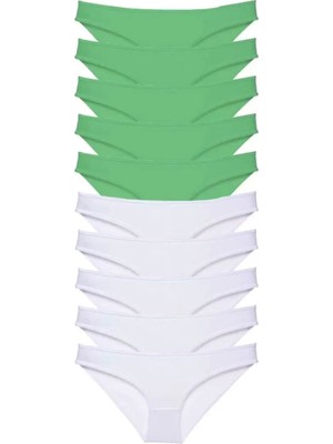 Modenya 10 Adet Eko Set Likralı Kadın Slip Külot Yeşil Beyaz