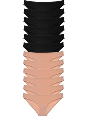 Modenya 12 Adet Süper Eko Set Likralı Kadın Slip Külot Siyah Ten