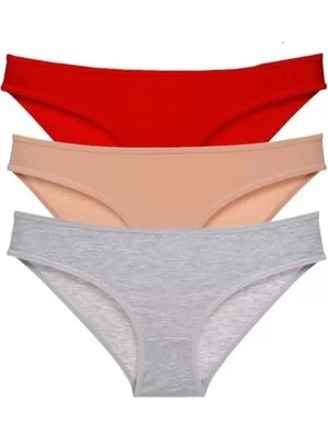 Modenya 3 Adet Eko Set Likralı Kadın Slip Külot Kırmızı Ten Gri