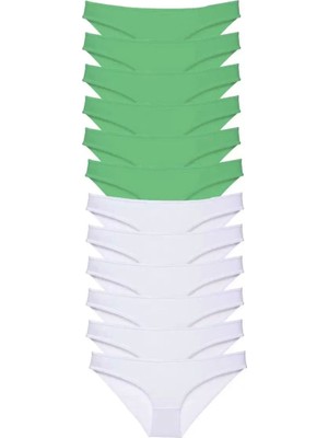 Modenya 12 Adet Eko Set Likralı Kadın Slip Külot Yeşil Beyaz