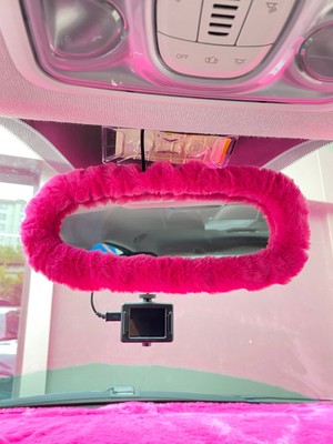 Hayat Store Peluş Dikiz Ayna Kılıfı Süs Fuşya Pembe