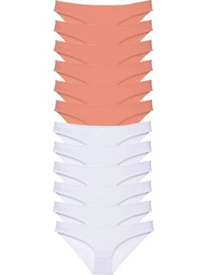 Modenya 12 Adet Eko Set Likralı Kadın Slip Külot Pudra Beyaz