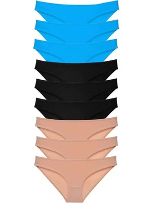 Modenya 9 Adet Süper Eko Set Likralı Kadın Slip Külot Siyah Ten Mavi