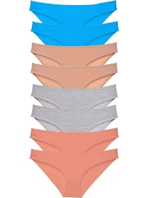Modenya 8 Adet Süper Eko Set Likralı Kadın Slip Külot Ten Gri Pudra Mavi