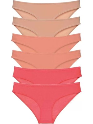 Modenya 6 Adet Süper Eko Set Likralı Kadın Slip Külot Ten Pudra Fuşya