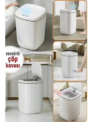 PremiumPort Otomatik Uv Işıklı 20L Çöp Kutusu, Sensörlü, Mutfak ve Banyo Için