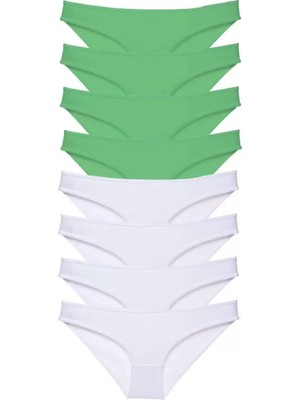 Modenya 8 Adet Eko Set Likralı Kadın Slip Külot Yeşil Beyaz