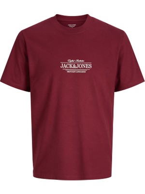 Jack & Jones Erkek Gögüs Baskili Bisiklet Yaka Kisa Kollu Tisört - Cassis