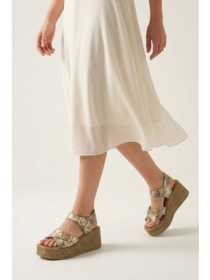 Ziya, Kadın Hakiki Deri Dolgu Topuk Sandalet 161992Z1005 Bej