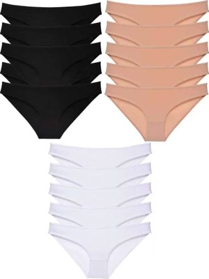 Modenya 15 Adet Süper Eko Set Likralı Kadın Slip Külot Siyah Ten Beyaz