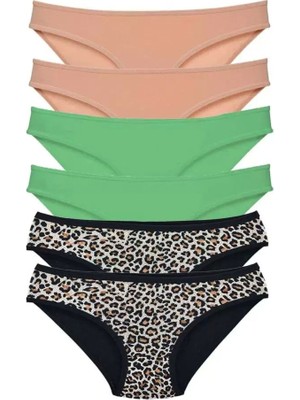 Modenya 6 Adet Likralı Kadın Slip Külot Leopar Ten Yeşil