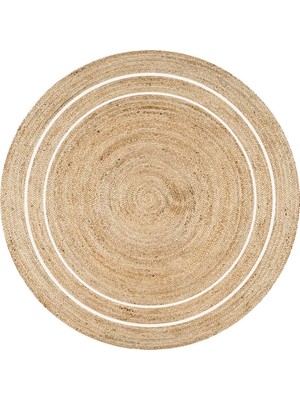 Kilim Home Doğal Jüt Görünümlü Yuvarlak Halı Minimal Çizgili Dekoratif Halı 994