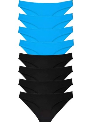 Modenya 8 Adet Süper Eko Set Likralı Kadın Slip Külot Siyah ve Mavi