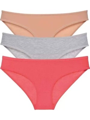 Modenya 3 Adet Süper Eko Set Likralı Kadın Slip Külot Ten Gri Fuşya