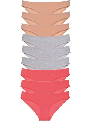 Modenya 9 Adet Süper Eko Set Likralı Kadın Slip Külot Ten Gri Fuşya