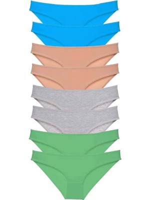 Modenya 8 Adet Süper Eko Set Likralı Kadın Slip Külot Ten Gri Yeşil Mavi