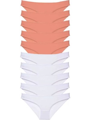 Modenya 10 Adet Eko Set Likralı Kadın Slip Külot Pudra Beyaz