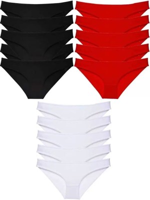 Modenya 15 Adet Süper Eko Set Likralı Kadın Slip Külot Siyah Kırmızı Beyaz