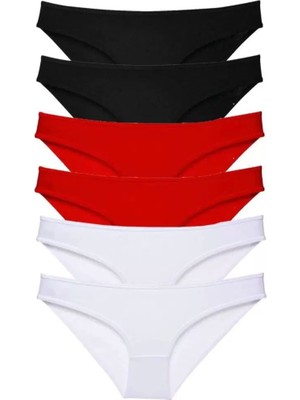 Modenya 6 Adet Süper Eko Set Likralı Kadın Slip Külot Siyah Kırmızı Beyaz