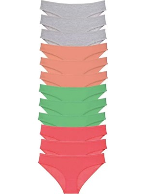 Modenya 12 Adet Süper Eko Set Likralı Kadın Slip Külot Gri Pudra Yeşil Fuşya