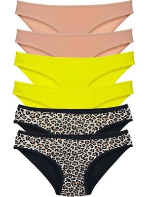 Modenya 6 Adet Likralı Kadın Slip Külot Leopar Ten Sarı
