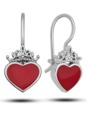 Elwes Gümüş Kırmızı Kalp Sallantılı Çocuk Küpe