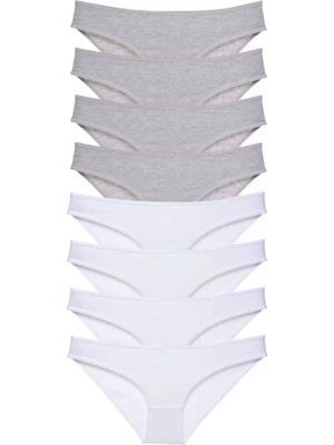 Modenya 8 Adet Süper Eko Set Likralı Kadın Slip Külot Gri Beyaz