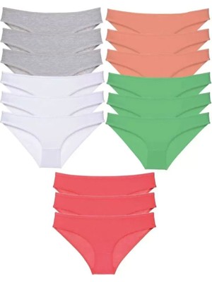 Modenya 15 Adet Süper Eko Set Likralı Kadın Slip Külot Gri Beyaz Pudra Yeşil Fuşya
