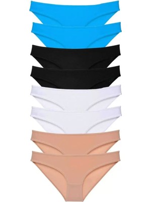 Modenya 8 Adet Süper Eko Set Likralı Kadın Slip Külot Siyah Ten Beyaz Mavi