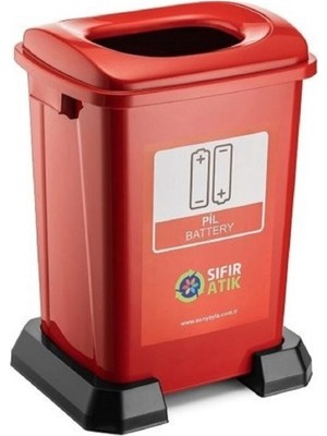PremiumPort 70 Lt Kırmızı Geri Dönüşüm Çöp Kutusu, Pil ve Atık Kovası