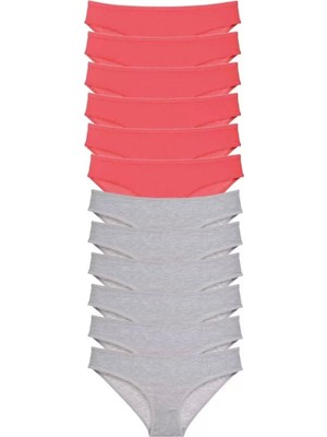 Modenya 12 Adet Süper Eko Set Likralı Kadın Slip Külot Fuşya Gri