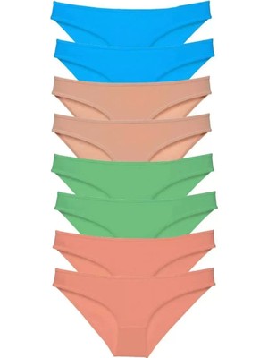 Modenya 8 Adet Süper Eko Set Likralı Kadın Slip Külot Ten Pudra Yeşil Mavi