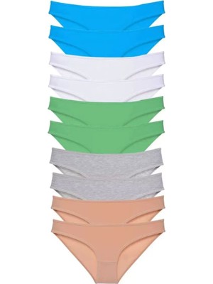 Modenya 10 Adet Süper Eko Set Likralı Kadın Slip Ten Gri Beyaz Yeşil Mavi