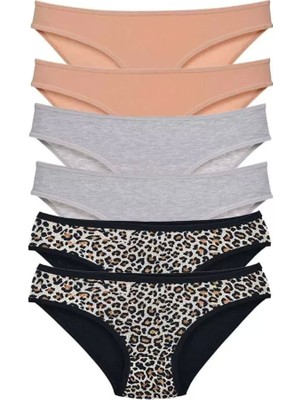 Modenya 6 Adet Likralı Kadın Slip Külot Leopar Ten Gri