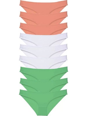 Modenya 9 Adet Süper Eko Set Likralı Kadın Slip Külot Pudra Beyaz Yeşil