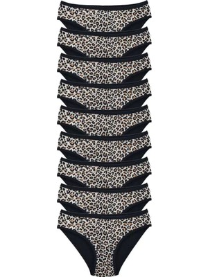 Modenya 9 Adet Leopar Desenli Likralı Yumuşak Dokulu Kadın Slip Külot