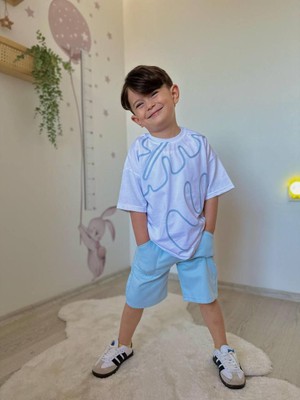 Hophop Çocuk Nakış Işlemeli T-Shirt-Kot Şort Takım - Erkek Çocuk