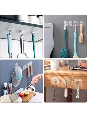Enyaza Home Şeffaf Askı Süper Güçlü Yapışkanlı Suya Dayanıklı Şeffaf Askı 5li Set Yeniden Kullanılabilir Kancalar