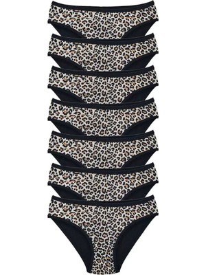 Modenya 7 Adet Leopar Desenli Likralı Yumuşak Dokulu Kadın Slip Külot