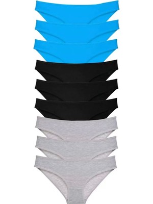 Modenya 9 Adet Süper Eko Set Likralı Kadın Slip Külot Siyah Gri Mavi