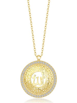 Elwes Gümüş Gold Allah Yazılı Kadın Kolye