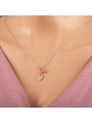 Elwes 925 Ayar Gümüş Rose Sallantılı Kalp Kadın Kolye