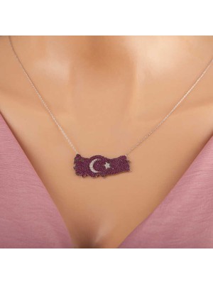 Elwes 925 Ayar Gümüş Ay Yıldız Türkiye Haritası Kadın Kolye