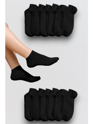 FANİLAM  Unisex 12'li Görünmez Pamuklu Sneaker Patik Çorap - Siyah / Beyaz