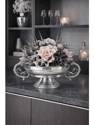 Mis Kitchen Dekoratif Çiçek Aranjmanı Lüks Metal Gondol Vazo Salon Konsol Üstü Yapay Çiçek 42X40 cm