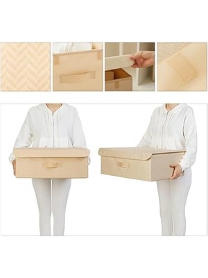 Enyaza Home Bej Kapaklı Kutu 48 x 40 x 19 cm