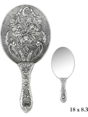 Elwes 925 Ayar Gümüş Gül Motifli El Aynası