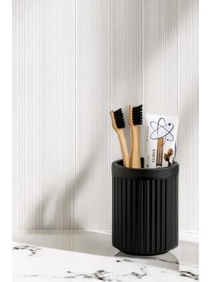 Enyaza Home Serisi Siyah Banyo Seti, 3 Parça Oval Akrilik Sabunluk Fırçalık ve Sıvı Sabunluk Takımı - 3319