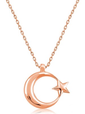 Elwes 925 Ayar Gümüş Ay Yıldız Kadın Gümüş Kolye