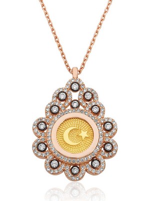 Elwes 925 Ayar Gümüş Damla Çerçeveli Ay Yıldız Kadın Gümüş Kolye